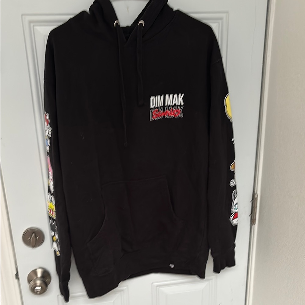 Sanrio Black Graphic Hoodie with Colorful Sleeve Designs
